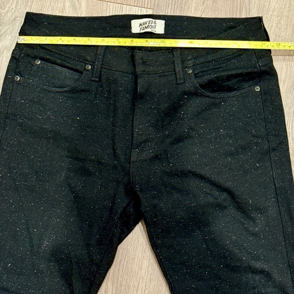 Naked and Famous raw denim in black w marled white dots, size 34 - Picture 5 of 9